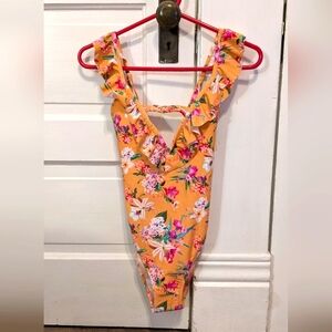 Express  Women's One Piece Yellow Floral Bathing Swim Suit NWT M